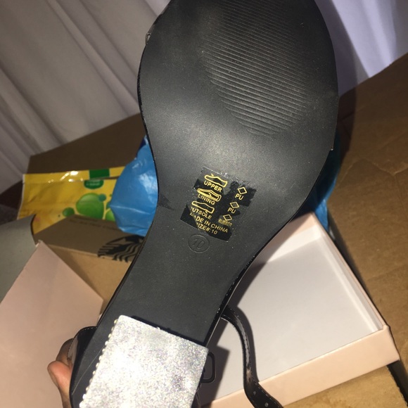 Azalea Wang Patent Black Rhinestone Heel Sandals - Picture 5 of 5